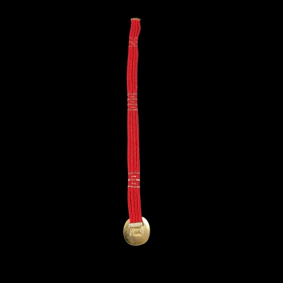 Vintage Yen China House Braided Rope Enamel Buckle Red